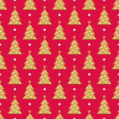Christmas Seamless Pattern with Gold Christmas Trees on Red Background &ndash; Elegant Festive Holiday Tree Design