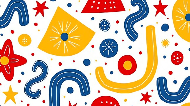 Seamless pattern of colorful shapes and doodles - Powered by Adobe