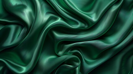 Emerald Green Silk Fabric Draped Waves Texture Background.