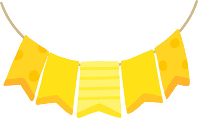 Yellow Party Garland Clipart – Cute Pastel Flag Bunting for Kids Birthday Decorations and Nursery Wall Art © yujin