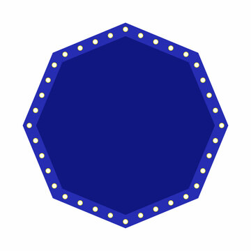 Dark blue decagon frame with glowing yellow bulbs flat illustration isolated