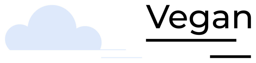 Simple cloud graphic next to bold Vegan text signifies eco-friendly, plant-based living. Ideal for sustainability, environment, veganism, branding, food, minimalism conscious lifestyle. Clean flat