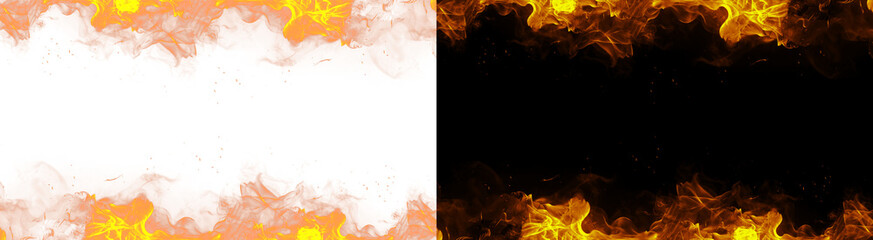 Naklejka premium PNG image of Dynamic fire background with intense flames creating a striking border effect perfect for graphic design projects and adding a fiery touch to visuals on transparent background