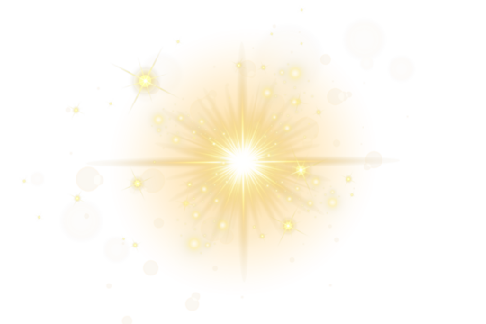 Soft warm light expands outward as a yellow explosion png with subtle glow rays. The star style flare creates a bright atmospheric highlight for design use.