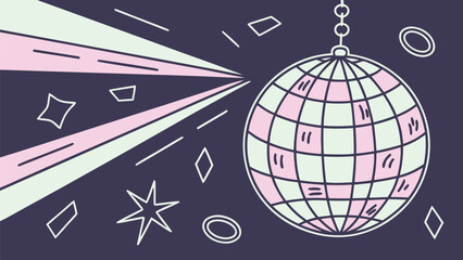 Retro disco ball with light beams, nightclub party celebration vector