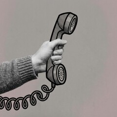 Urgent call! Hand holding retro telephone receiver for important message