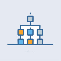 Fototapeta premium A simple organizational chart diagram with blue and orange boxes on a white background.