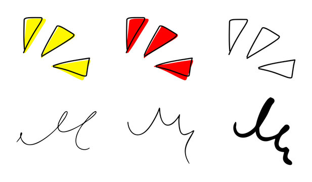 驚きや発見の漫符アイコン 黒 赤 黄色