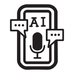 Ai chat assistant icon with black line art style