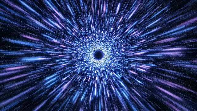 Seamless looping animation of a glowing blue and purple futuristic data vortex funneling rapidly towards the viewer rapidly, data, internet