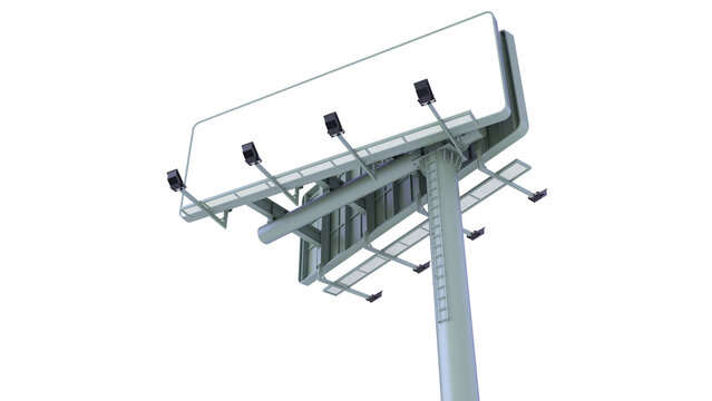 Double billboard on a pole with lighting. 3D rendering isolated on white background. Ideal for educational, engineering, and industrial design projects.