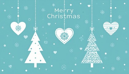 Festive Christmas Card with Hearts and Trees in a Winter Wonderland