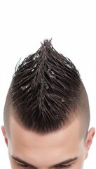 Male hairstyle with a spiky wet mohawk, edgy and modern look
