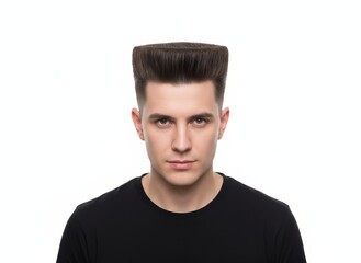 Portrait of a confident young man with a perfectly sculpted flattop hairstyle isolated on a white background
