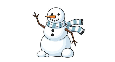 Cartoon illustration of a snowman with a scarf and carrot nose.
