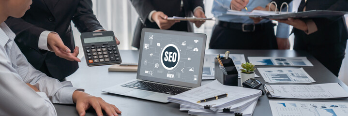 SEO search engine optimization for brisk e-commerce and online retail business showing on computer...