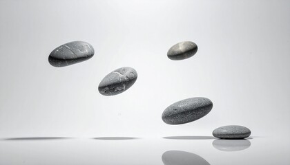 Assorted pebbles on white background