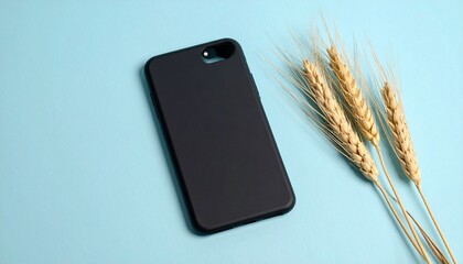 Black phone case with dried wheat