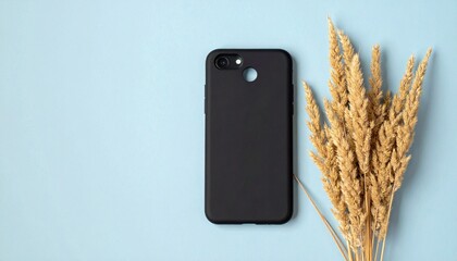 Black phone case with dried wheat