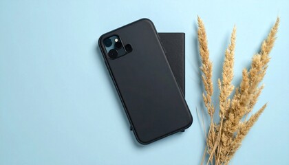 Black phone case with dried wheat