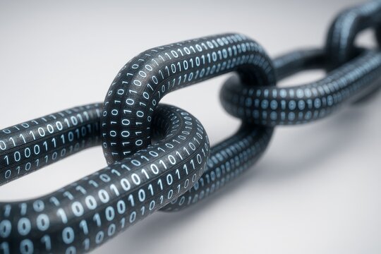 Digital binary chain concept symbolizing secure data connection and blockchain technology with futuristic design on a light background. Ai generative