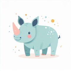 cartoon rhino, minimalist flat hand-drawn lines, muted pastel colors, kids illustration style, white background