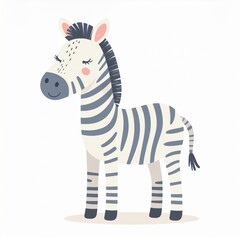 cartoon zebra, minimalist flat hand-drawn lines, muted pastel colors, kids illustration style, white background