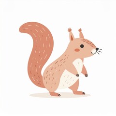 cartoon squirrel, minimalist flat hand-drawn lines, muted pastel colors, kids illustration style, white background