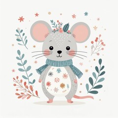 cartoon moose, minimalist flat hand-drawn lines, muted pastel colors, kids illustration style, white background