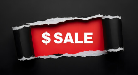 A striking sale advertisement featuring a bold red background with the word sale in white text