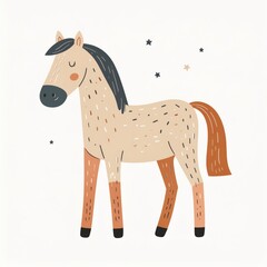 cartoon horse, minimalist flat hand-drawn lines, muted pastel colors, kids illustration style, white background