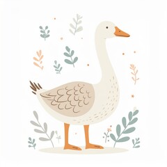 cartoon duck, minimalist flat hand-drawn lines, muted pastel colors, kids illustration style, white background