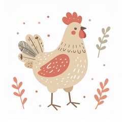 cartoon rooster, minimalist flat hand-drawn lines, muted pastel colors, kids illustration style, white background