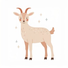 cartoon  goat, minimalist flat hand-drawn lines, muted pastel colors, kids illustration style, white background