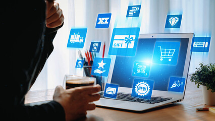 Digital gift card icons show e-commerce, payment, and digital gift card redemption. Digital gift...