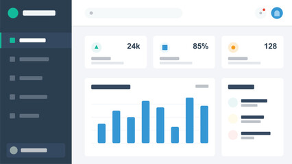 Management dashboard interface design with charts and elements