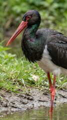 Fototapeta premium Black stork (Ciconia nigra) in natural habitat