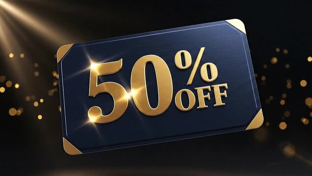 50 OFF Discount Promotion on a Dark Blue Background with Golden Elements.