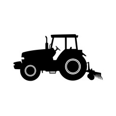 Industrial Farm Tractor with Tillage Implement Isolated Vector Silhouette
