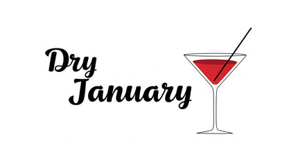 Join the Dry January challenge with this elegant martini glass illustration, perfect for promoting health and wellness campaigns or sober lifestyle content!