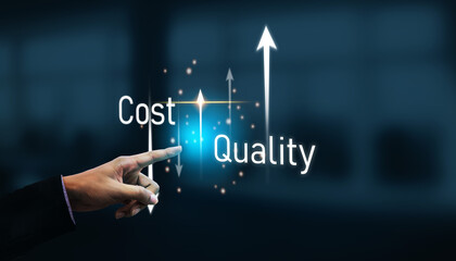 Naklejka premium Increase quality and reduce cost represent quality, cost, and performance optimization for business strategy and resource efficiency Vouch