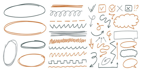 Doodle Elements: Arrows, Frames, Lines, Speech Bubbles, Highlights