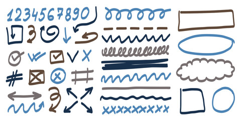 Hand-Drawn Highlight and Note Elements in Blue and Brown