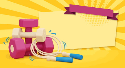 Fitness Equipment and Blank Card Mockup for Workout Promotion.