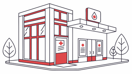 Blood Donation Center Building Icon in Flat Vector Style
