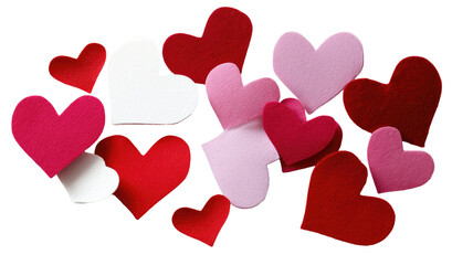 Red hearts on a white background: a romantic symbol for Valentine's Day or wedding celebration