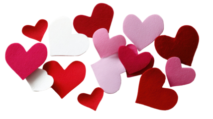 Red hearts on a white background: a romantic symbol for Valentine's Day or wedding celebration