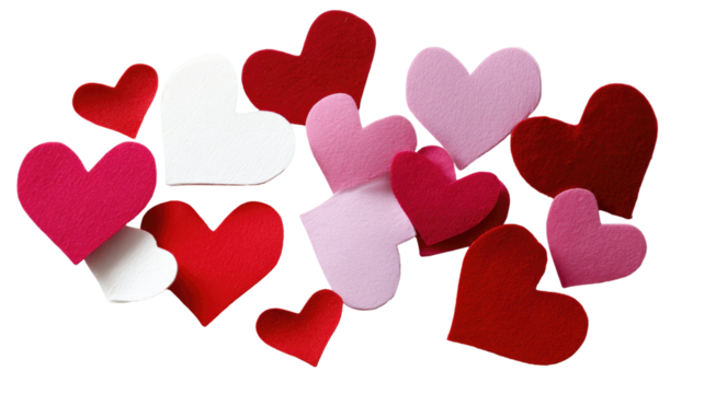 Red hearts on a white background: a romantic symbol for Valentine's Day or wedding celebration