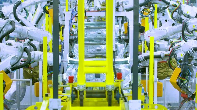 Robotic Welding Equipment on Automotive Manufacturing Production Line