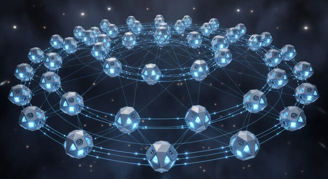 Abstract Futuristic Network of Interconnected Nodes Representing Data and Connectivity in a Technological Concept